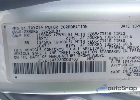 2003 Toyota 4Runner Sr5/Sport из США, поврежденный, VIN JTEZT14R230006766